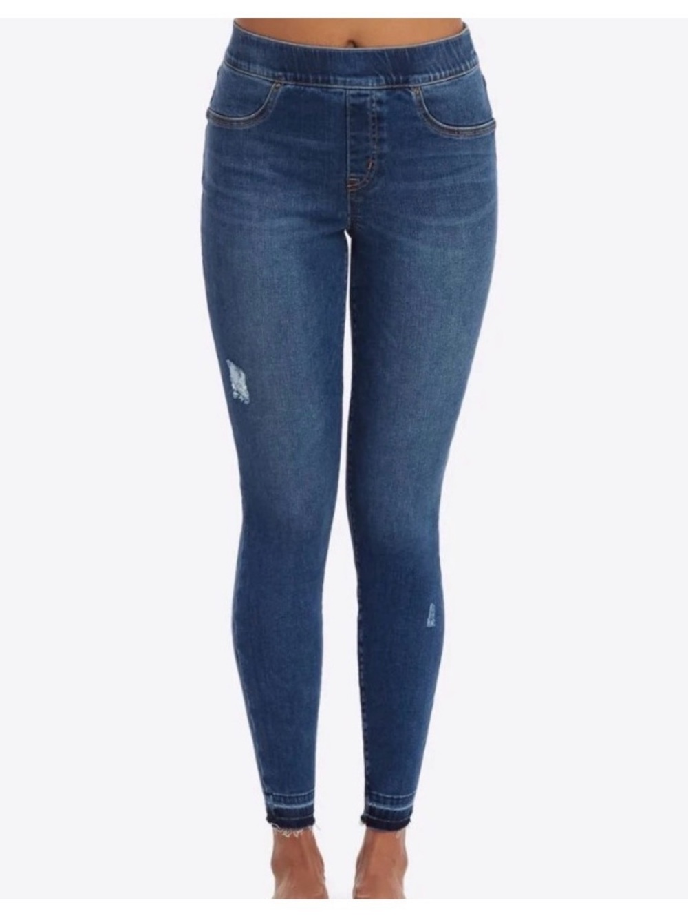 SPANX Women's Distressed Skinny Jeans in Deep Blue, size Medium